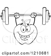 Poster, Art Print Of Strong Black And White Apple Mascot Lifting A Barbell