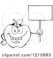 Cartoon Of A Black And White Apple Mascot Holding A Sign 2 Royalty Free Vector Clipart