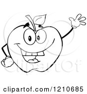 Cartoon Of A Black And White Apple Mascot Waving Royalty Free Vector Clipart