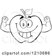 Cartoon Of A Strong Black And White Apple Mascot Flexing Royalty Free Vector Clipart