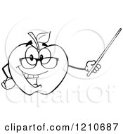 Cartoon Of A Black And White Apple Teacher Mascot Wearing Glasses Holding A Pointer Stick Royalty Free Vector Clipart