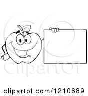 Cartoon Of A Black And White Apple Mascot Holding A Sign Royalty Free Vector Clipart