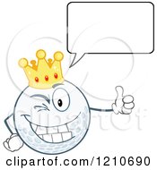 Poster, Art Print Of Happy Talking Crowned Golf Ball Mascot Holding A Thumb Up