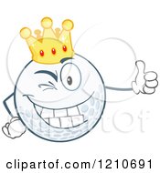 Poster, Art Print Of Happy Crowned Golf Ball Mascot Holding A Thumb Up