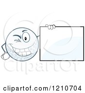 Cartoon Of A Winking Golf Ball Mascot With A Sign Royalty Free Vector Clipart