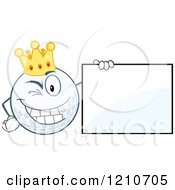Poster, Art Print Of Winking Crowned Golf Ball Mascot With A Sign