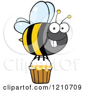 Cartoon Of A Happy Bumble Bee Flying With Honey Royalty Free Vector Clipart