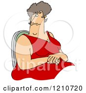 Cartoon Of A Large Woman In A Red Dress Sitting With Her Hands In Her Lap Royalty Free Vector Clipart