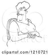Cartoon Of An Outlined Large Woman Sitting With Her Hands In Her Lap Royalty Free Vector Clipart
