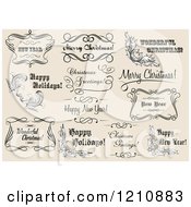 Clipart Of Vintage Holiday Greetings And Frames On Tan Royalty Free Vector Illustration