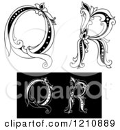 Poster, Art Print Of Black And White Vintage Floral Letter Q And R