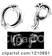 Clipart Of A Black And White Vintage Floral Letter O And P Royalty Free Vector Illustration