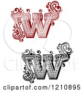 Clipart Of A Black And White And Red Vintage Letter W Royalty Free Vector Illustration