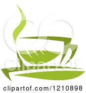 Clipart Of A Cup Of Green Tea Or Coffee And A Leaf 3 Royalty Free Vector Illustration