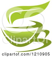 Clipart Of A Cup Of Green Tea Or Coffee And A Leaf 5 Royalty Free Vector Illustration