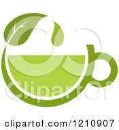 Clipart Of A Cup Of Green Tea Or Coffee And A Leaf 4 Royalty Free Vector Illustration