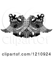 Clipart Of A Grayscale Double Headed Eagle And Crossed Anchors Royalty Free Vector Illustration