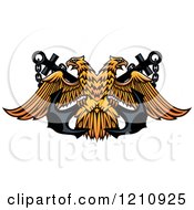 Clipart Of A Golden Double Headed Eagle And Crossed Anchors Royalty Free Vector Illustration