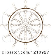 Clipart Of A Brown Ship Steering Wheel Helm 3 Royalty Free Vector Illustration