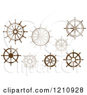 Clipart Of Brown Ship Steering Wheel Helms Royalty Free Vector Illustration