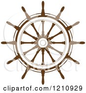 Clipart Of A Brown Ship Steering Wheel Helm Royalty Free Vector Illustration