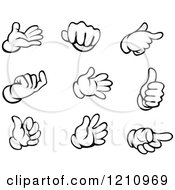 Clipart Of Black And White Gloved Hand Gestures Royalty Free Vector Illustration