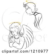 Poster, Art Print Of Black And White Angel Girls With Golden Halos