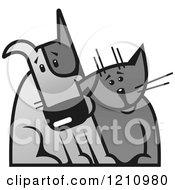 Clipart Of A Grayscale Dog And Cat Sitting Together Royalty Free Vector Illustration by Vector Tradition SM