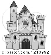Clipart Of A Grayscale Castle Facade Royalty Free Vector Illustration