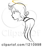 Clipart Of A Black And White Angel Girl With A Golden Halo Royalty Free Vector Illustration