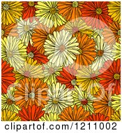 Poster, Art Print Of Seamless Orange Red And Yellow Daisy Pattern