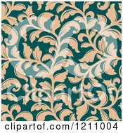 Clipart Of A Seamless Tan And Teal Floral Pattern Royalty Free Vector Illustration