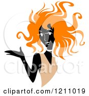 Clipart Of A Red Haired Woman Presenting With A Hand Royalty Free Vector Illustration