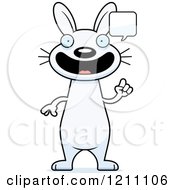 Cartoon Of A Talking Slim White Rabbit Royalty Free Vector Clipart