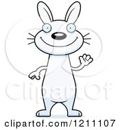 Cartoon Of A Waving Slim White Rabbit Royalty Free Vector Clipart