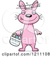 Cartoon Of A Drunk Slim Pink Easter Bunny Royalty Free Vector Clipart