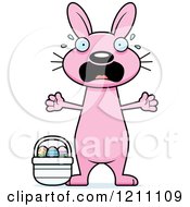 Cartoon Of A Scared Slim Pink Easter Bunny Royalty Free Vector Clipart