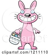 Cartoon Of A Grinning Slim Pink Easter Bunny Royalty Free Vector Clipart