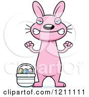 Cartoon Of A Mad Slim Pink Easter Bunny Royalty Free Vector Clipart