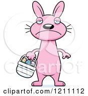 Cartoon Of A Depressed Slim Pink Easter Bunny Royalty Free Vector Clipart