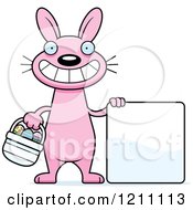 Poster, Art Print Of Happy Slim Pink Easter Bunny With A Sign