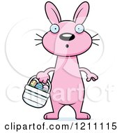 Cartoon Of A Surprised Slim Pink Easter Bunny Royalty Free Vector Clipart