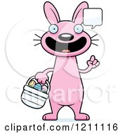 Cartoon Of A Talking Slim Pink Easter Bunny Royalty Free Vector Clipart