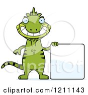 Happy Slim Iguana With A Sign