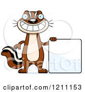 Cartoon Of A Slim Chipmunk With A Sign Royalty Free Vector Clipart