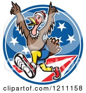Poster, Art Print Of Turkey Trot Runner With His Arms Up Over American Stars And Stripes