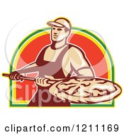 Poster, Art Print Of Retro Pizzeria Worker With A Pie On A Peel