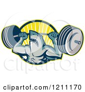 Poster, Art Print Of Shark Lifting A Barbell Over A Circle Of Rays