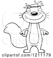 Cartoon Of A Black And White Drunk Slim Squirrel Royalty Free Vector Clipart