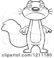 Cartoon Of A Black And White Depressed Slim Squirrel Royalty Free Vector Clipart
